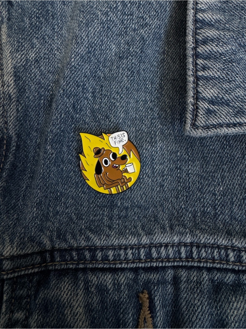 This Is Fine Dog Enamel Pin | Funny Meme Lapel Badge